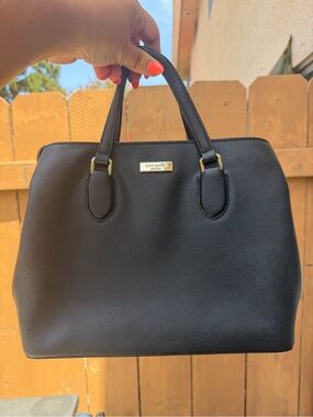 kate spade black Saffiano satchel with gold-tone logo